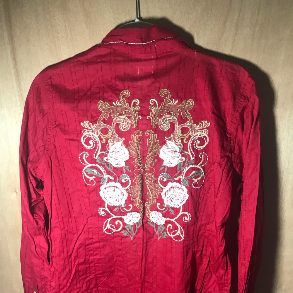 Pearl-snap Western shirt with embroidery